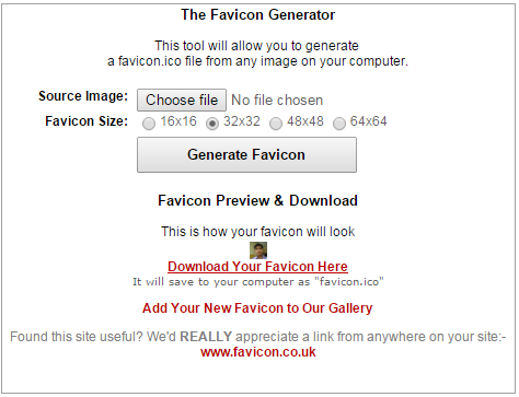 Creating a favicon using favicon.co.uk tool