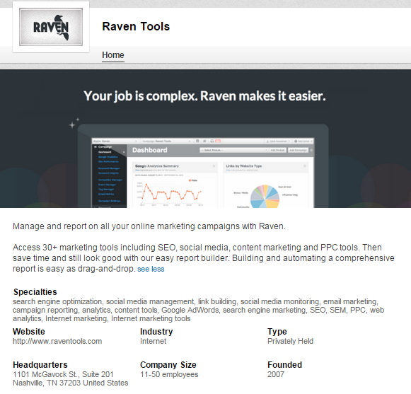 Raven Tools LinkedIn Page