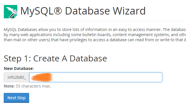 Create a database in cPanel