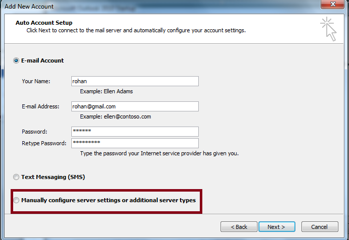 Manually Configure Server Settings in Outlook