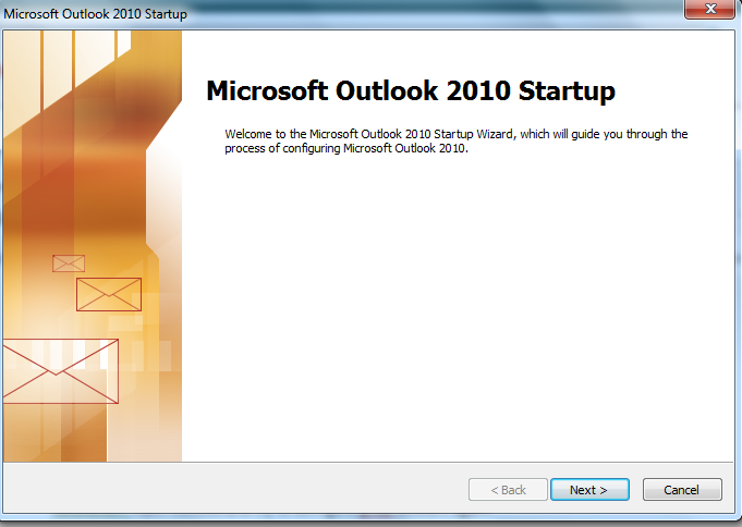 Outlook 2010 Startup Window