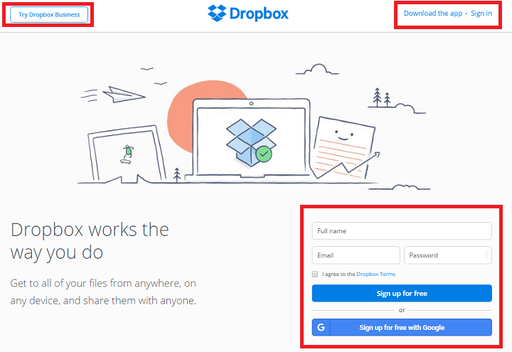 dropbox call to actions