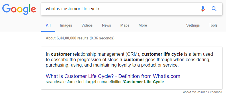 customer life cycle featured snippet