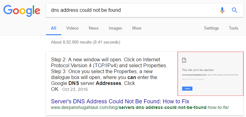 dns address not found answer