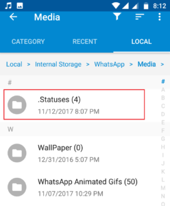 statuses folder in whatsapp